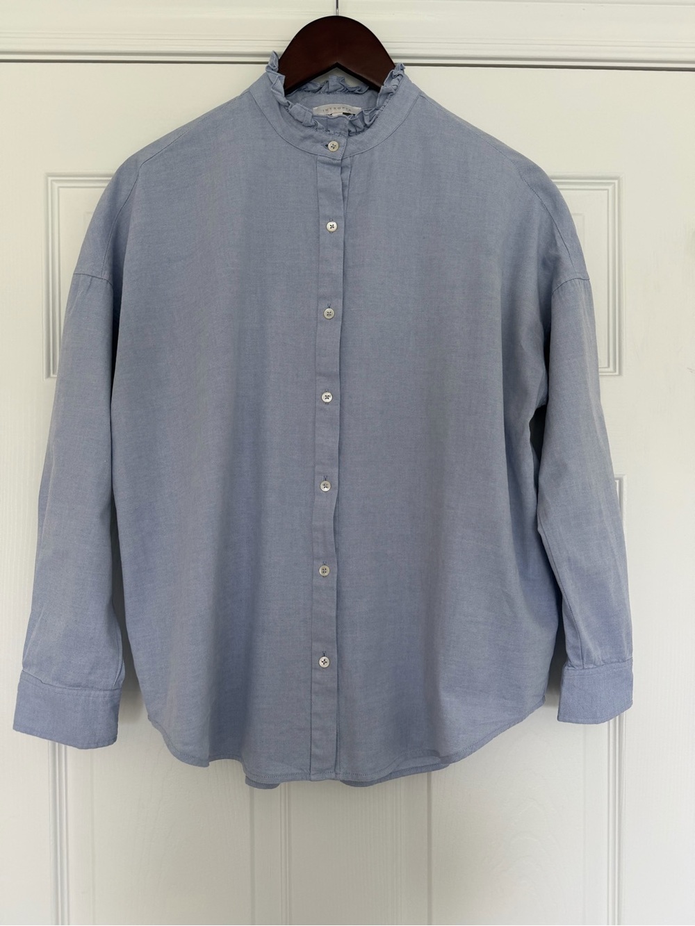 Hoss Intropia Blue Cotton Victorian Blouse Size 8 (40)